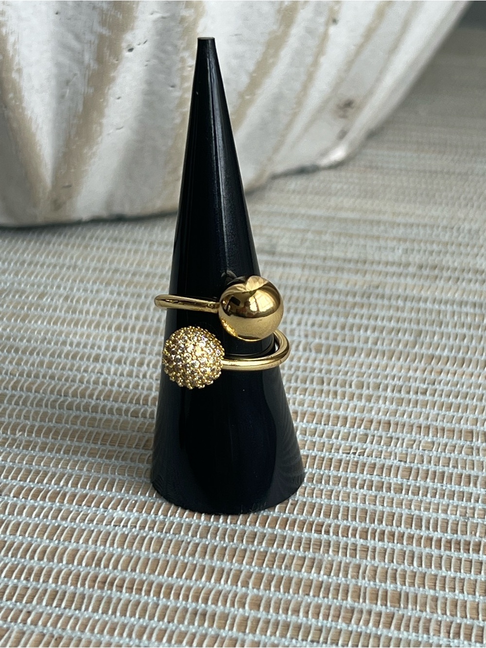 Adjustable Gold Double Ball Open Ring with pavé accents